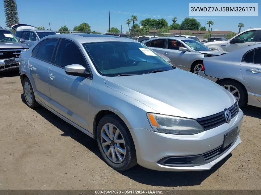 2011 Volkswagen Jetta 2.5L Se VIN: 3VWDZ7AJ5BM326171 Lot: 39417073