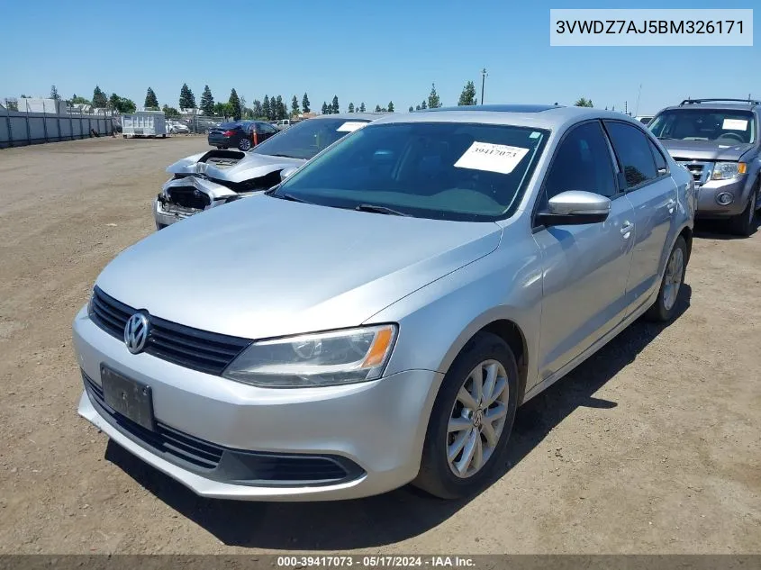 2011 Volkswagen Jetta 2.5L Se VIN: 3VWDZ7AJ5BM326171 Lot: 39417073