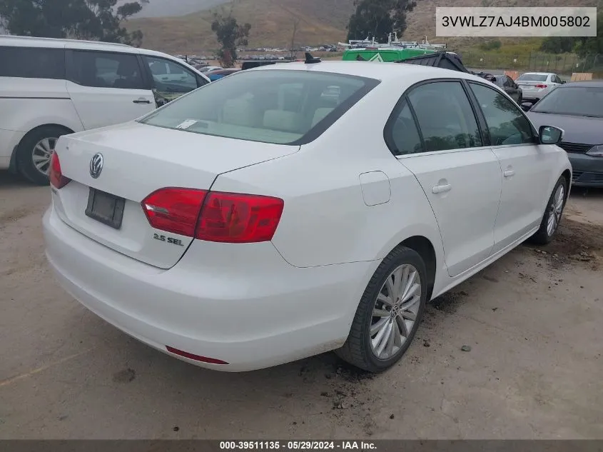 3VWLZ7AJ4BM005802 2011 Volkswagen Jetta 2.5L Sel