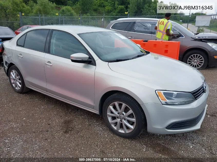 2011 Volkswagen Jetta 2.5L Se VIN: 3VWDX7AJ9BM316345 Lot: 39837005