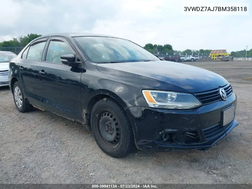 2011 Volkswagen Jetta 2.5L Se VIN: 3VWDZ7AJ7BM358118 Lot: 39941134