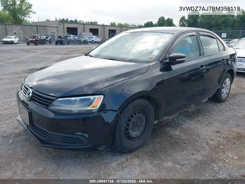 2011 Volkswagen Jetta 2.5L Se VIN: 3VWDZ7AJ7BM358118 Lot: 39941134