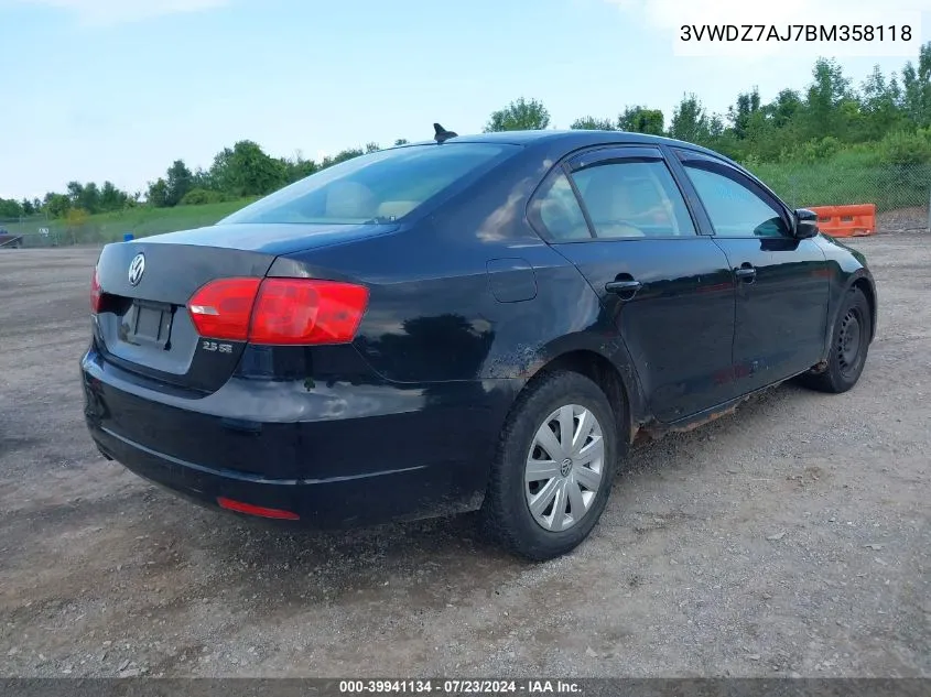 2011 Volkswagen Jetta 2.5L Se VIN: 3VWDZ7AJ7BM358118 Lot: 39941134