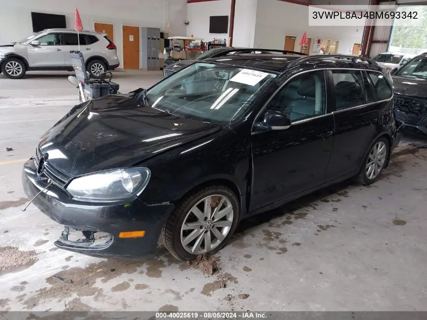 2011 Volkswagen Jetta Sportwagen 2.0L Tdi VIN: 3VWPL8AJ4BM693342 Lot: 40025619