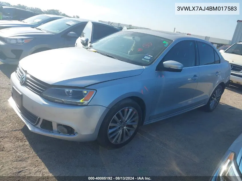 2011 Volkswagen Jetta Sel VIN: 3VWLX7AJ4BM017583 Lot: 40085192