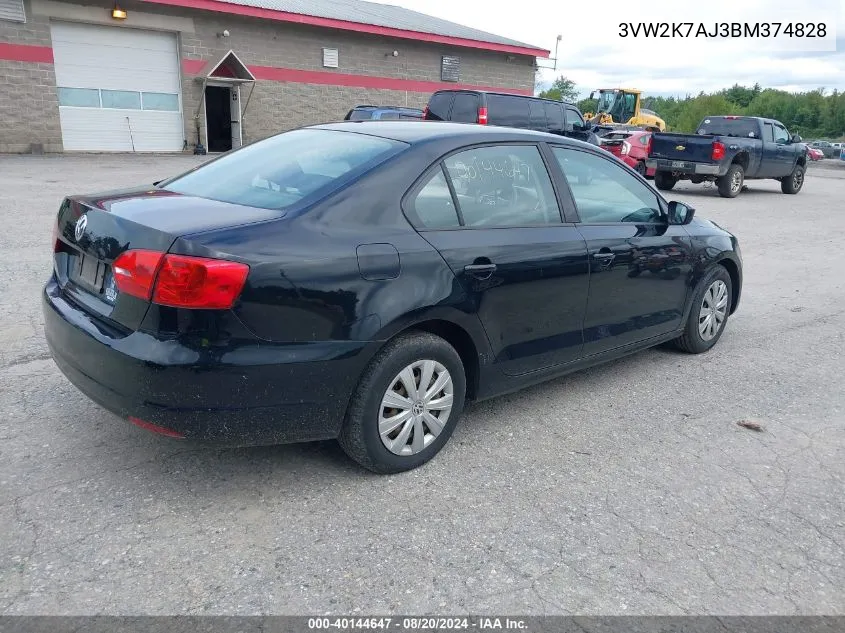 2011 Volkswagen Jetta 2.0L S VIN: 3VW2K7AJ3BM374828 Lot: 40144647