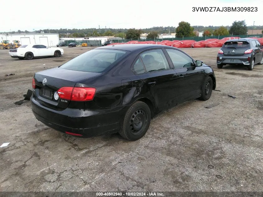 2011 Volkswagen Jetta 2.5L Se VIN: 3VWDZ7AJ3BM309823 Lot: 40502940