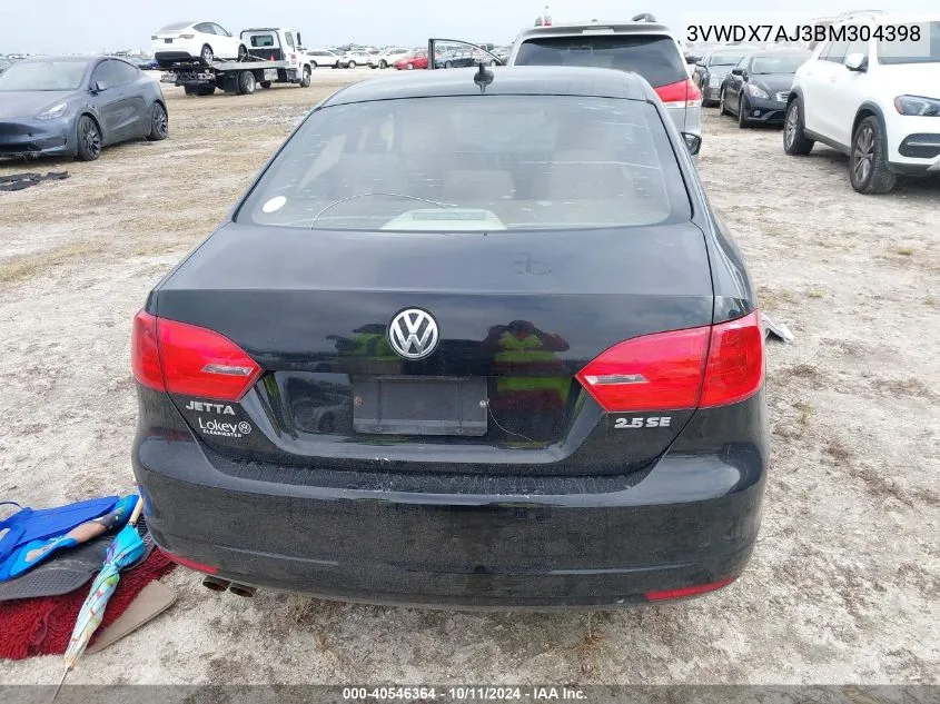 2011 Volkswagen Jetta 2.5L Se VIN: 3VWDX7AJ3BM304398 Lot: 40546364