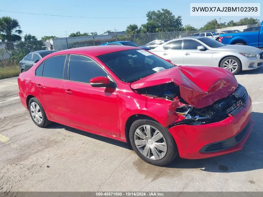 2011 Volkswagen Jetta 2.5L Se VIN: 3VWDX7AJ2BM102393 Lot: 40571500