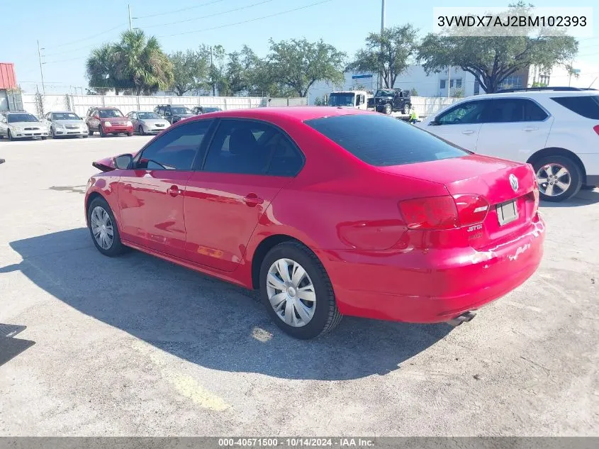 2011 Volkswagen Jetta 2.5L Se VIN: 3VWDX7AJ2BM102393 Lot: 40571500