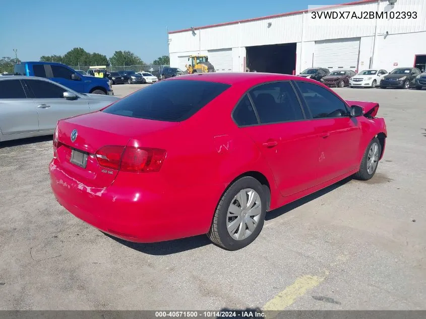 2011 Volkswagen Jetta 2.5L Se VIN: 3VWDX7AJ2BM102393 Lot: 40571500