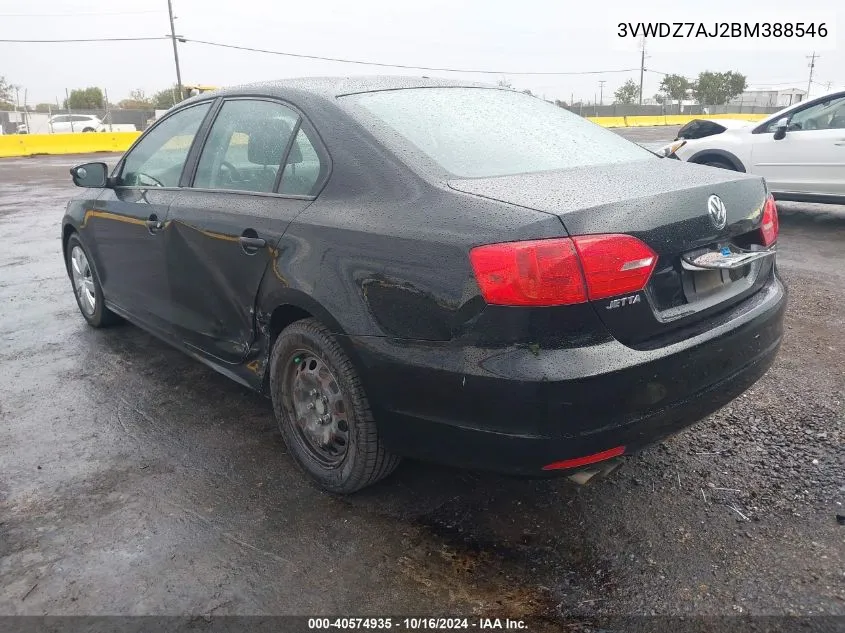 2011 Volkswagen Jetta 2.5L Se VIN: 3VWDZ7AJ2BM388546 Lot: 40574935