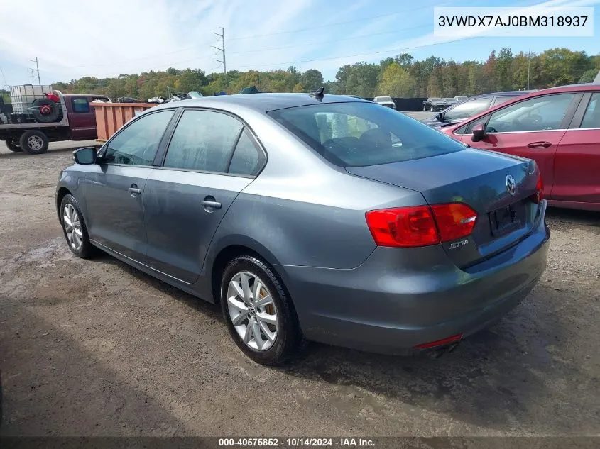 2011 Volkswagen Jetta 2.5L Se VIN: 3VWDX7AJ0BM318937 Lot: 40575852