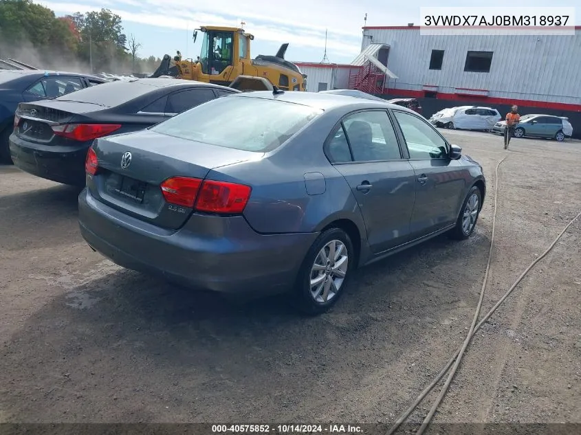 2011 Volkswagen Jetta 2.5L Se VIN: 3VWDX7AJ0BM318937 Lot: 40575852