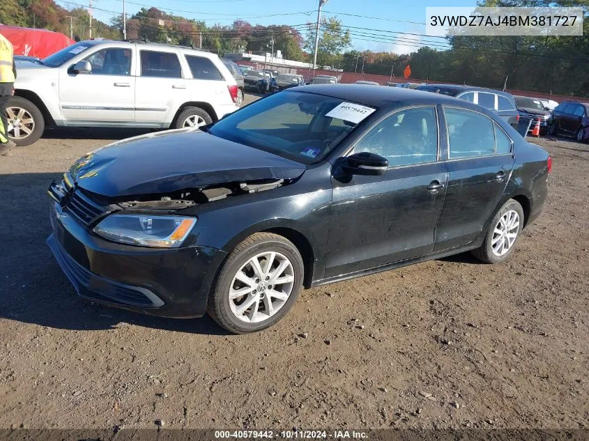 2011 Volkswagen Jetta 2.5L Se VIN: 3VWDZ7AJ4BM381727 Lot: 40579442