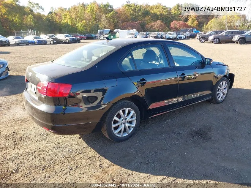 2011 Volkswagen Jetta 2.5L Se VIN: 3VWDZ7AJ4BM381727 Lot: 40579442