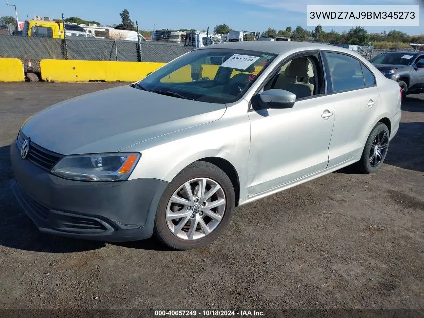 2011 Volkswagen Jetta 2.5L Se VIN: 3VWDZ7AJ9BM345273 Lot: 40657249