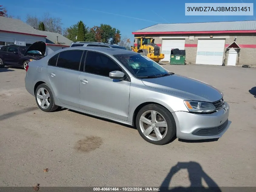 2011 Volkswagen Jetta 2.5L Se VIN: 3VWDZ7AJ3BM331451 Lot: 40661464