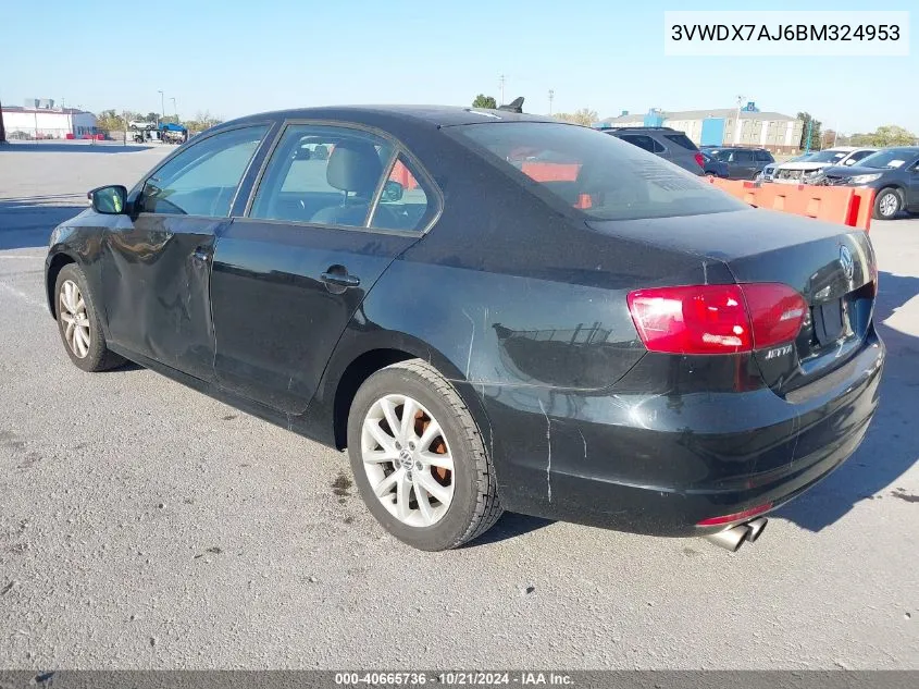 2011 Volkswagen Jetta 2.5L Se VIN: 3VWDX7AJ6BM324953 Lot: 40665736