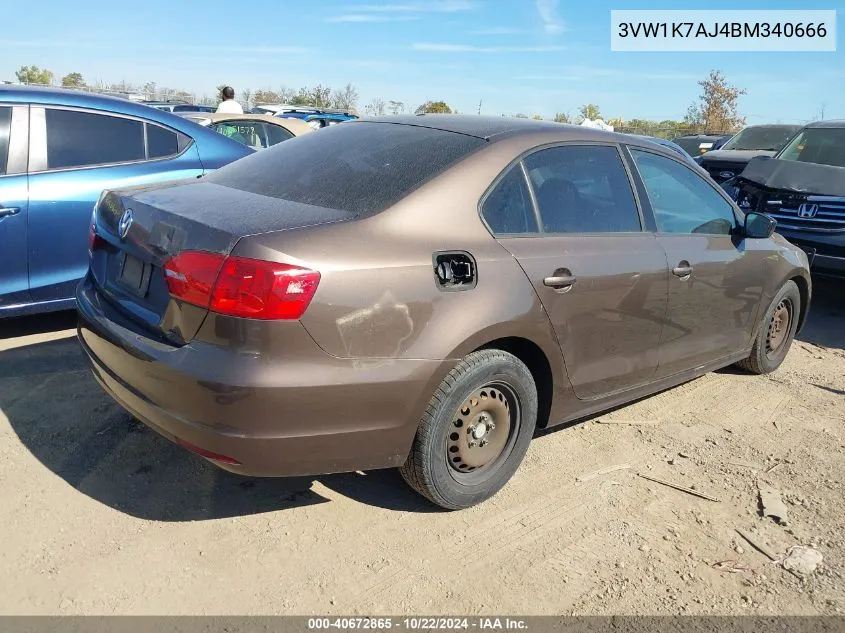 2011 Volkswagen Jetta 2.0L S VIN: 3VW1K7AJ4BM340666 Lot: 40672865