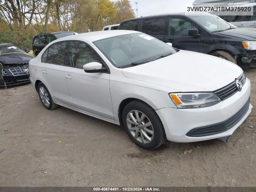 2011 Volkswagen Jetta 2.5L Se VIN: 3VWDZ7AJ1BM375920 Lot: 40674491