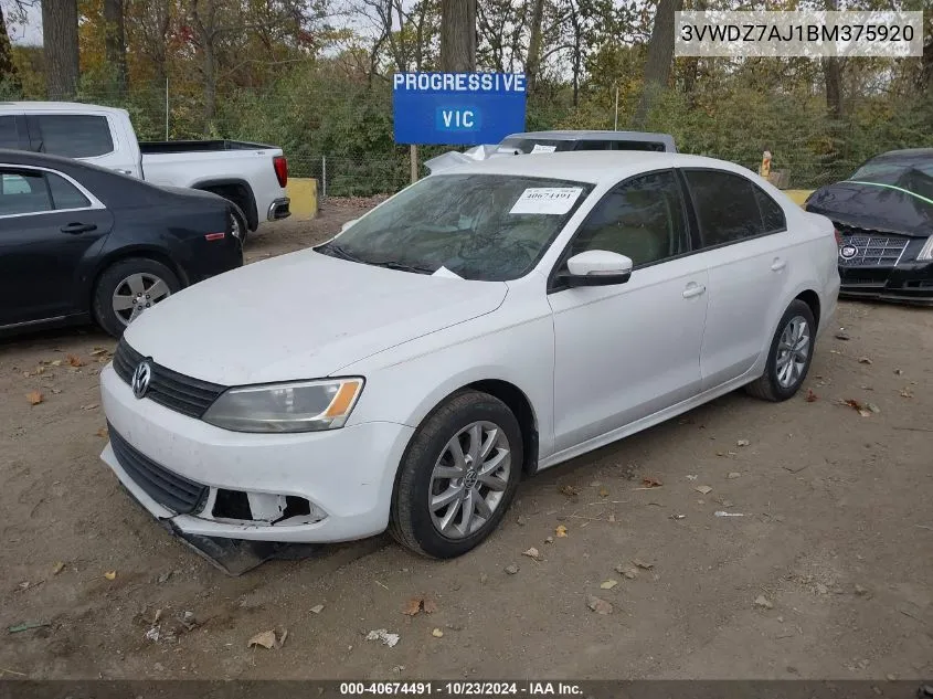 2011 Volkswagen Jetta 2.5L Se VIN: 3VWDZ7AJ1BM375920 Lot: 40674491