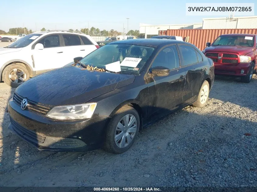 2011 Volkswagen Jetta 2.0L S VIN: 3VW2K7AJ0BM072865 Lot: 40694260