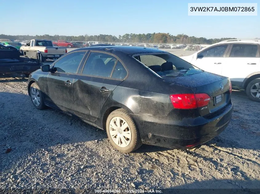 2011 Volkswagen Jetta 2.0L S VIN: 3VW2K7AJ0BM072865 Lot: 40694260