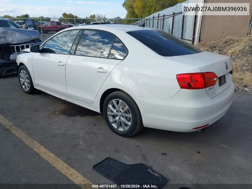 2011 Volkswagen Jetta 2.5L Se VIN: 3VWDZ7AJ0BM396936 Lot: 40701457