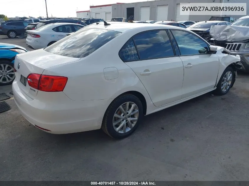 2011 Volkswagen Jetta 2.5L Se VIN: 3VWDZ7AJ0BM396936 Lot: 40701457