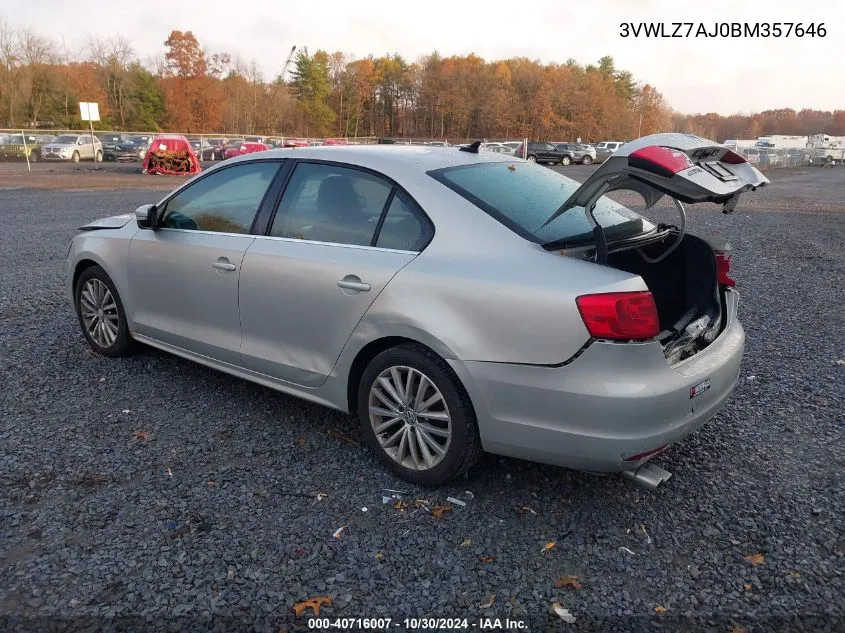 2011 Volkswagen Jetta 2.5L Sel VIN: 3VWLZ7AJ0BM357646 Lot: 40714066