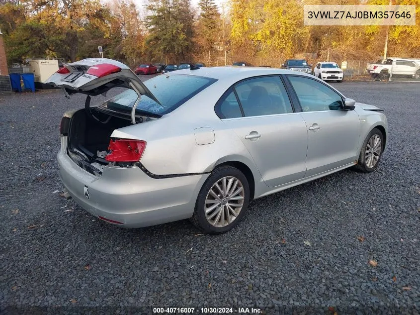 2011 Volkswagen Jetta 2.5L Sel VIN: 3VWLZ7AJ0BM357646 Lot: 40714066