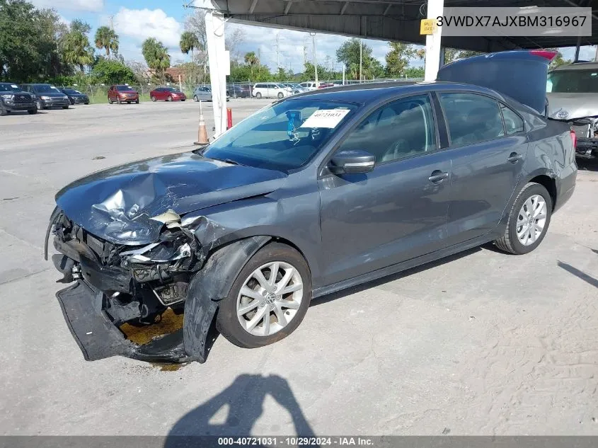 2011 Volkswagen Jetta 2.5L Se VIN: 3VWDX7AJXBM316967 Lot: 40721031