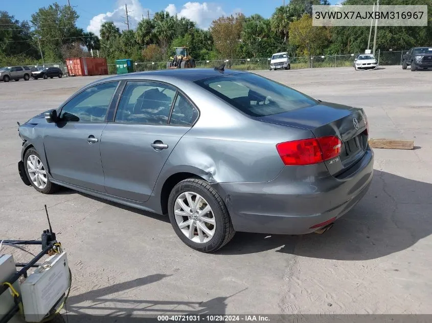 2011 Volkswagen Jetta 2.5L Se VIN: 3VWDX7AJXBM316967 Lot: 40721031