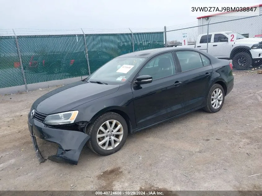 2011 Volkswagen Jetta 2.5L Se VIN: 3VWDZ7AJ9BM038847 Lot: 40724608