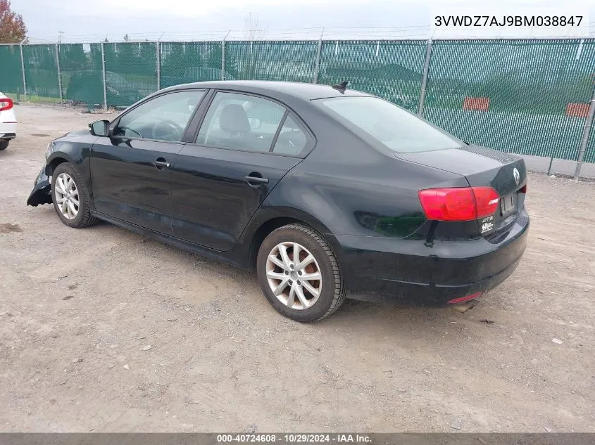 2011 Volkswagen Jetta 2.5L Se VIN: 3VWDZ7AJ9BM038847 Lot: 40724608