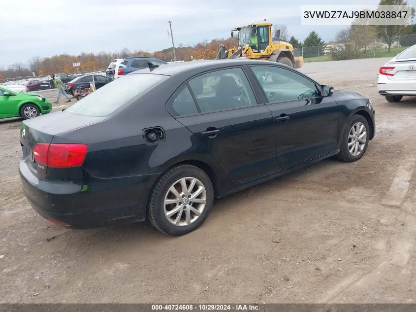 2011 Volkswagen Jetta 2.5L Se VIN: 3VWDZ7AJ9BM038847 Lot: 40724608