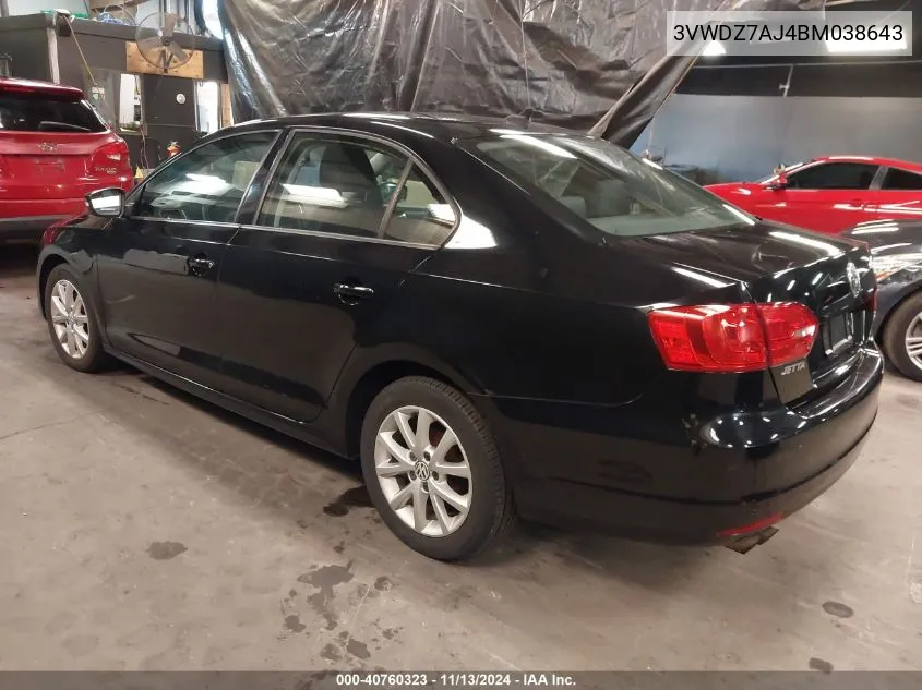 2011 Volkswagen Jetta 2.5L Se VIN: 3VWDZ7AJ4BM038643 Lot: 40760323