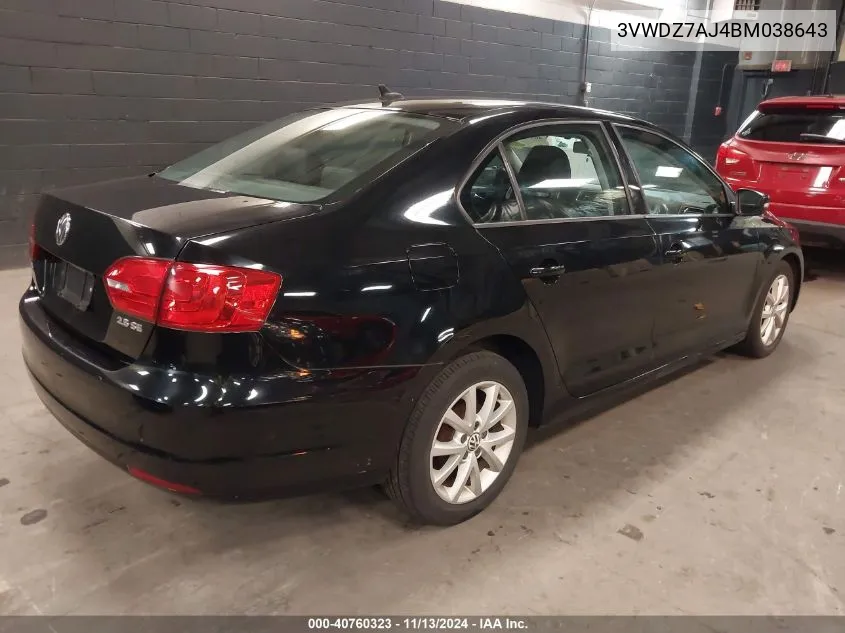 2011 Volkswagen Jetta 2.5L Se VIN: 3VWDZ7AJ4BM038643 Lot: 40760323