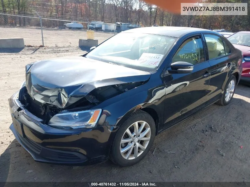 2011 Volkswagen Jetta 2.5L Se VIN: 3VWDZ7AJ8BM391418 Lot: 40761432