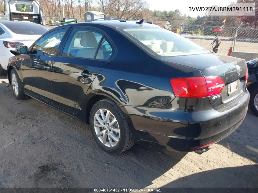 2011 Volkswagen Jetta 2.5L Se VIN: 3VWDZ7AJ8BM391418 Lot: 40761432