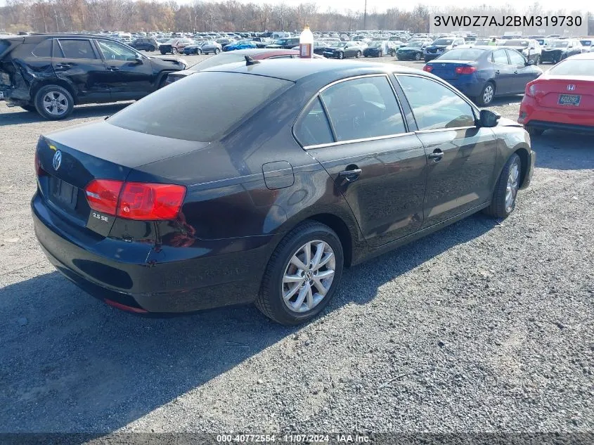 2011 Volkswagen Jetta Se VIN: 3VWDZ7AJ2BM319730 Lot: 40772554