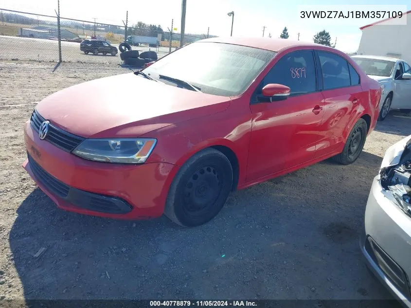 2011 Volkswagen Jetta 2.5L Se VIN: 3VWDZ7AJ1BM357109 Lot: 40778879