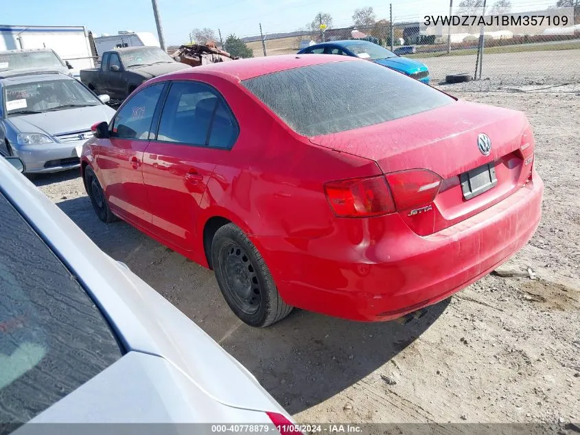 2011 Volkswagen Jetta 2.5L Se VIN: 3VWDZ7AJ1BM357109 Lot: 40778879