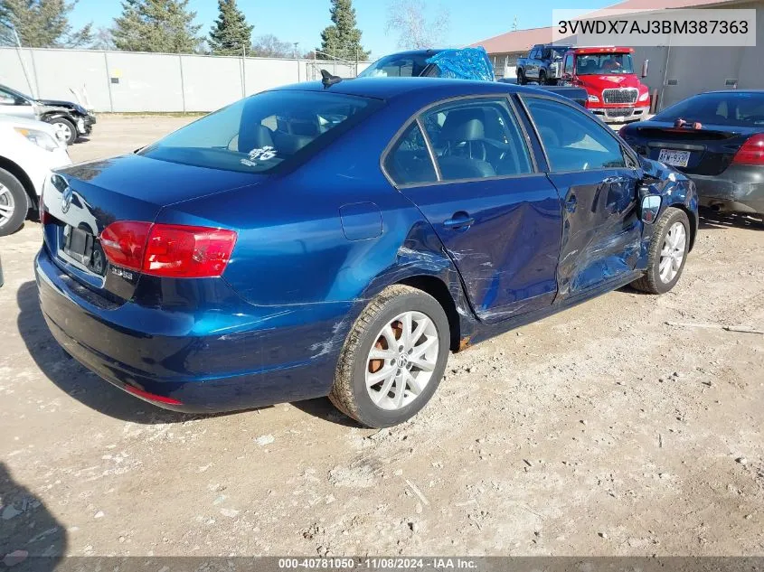 2011 Volkswagen Jetta 2.5L Se VIN: 3VWDX7AJ3BM387363 Lot: 40781050