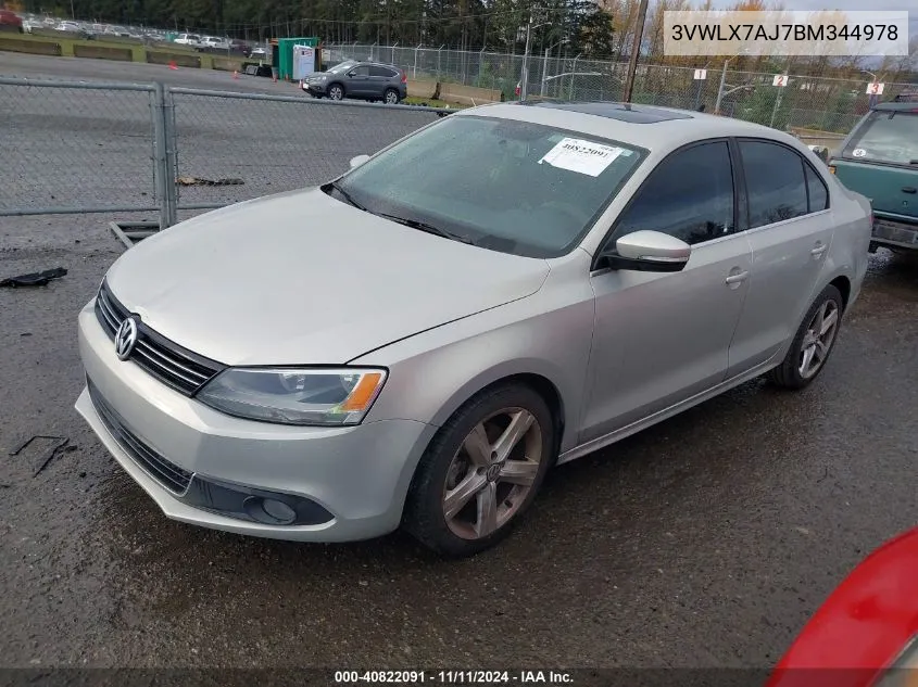 2011 Volkswagen Jetta Sedan Sel W/Sunroof VIN: 3VWLX7AJ7BM344978 Lot: 40822091