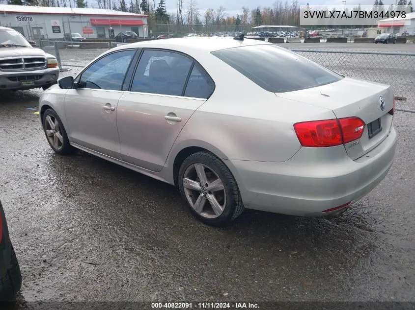 2011 Volkswagen Jetta Sedan Sel W/Sunroof VIN: 3VWLX7AJ7BM344978 Lot: 40822091