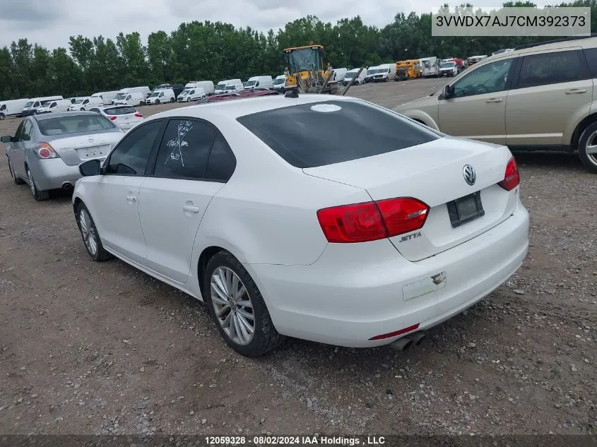 2012 Volkswagen Jetta Se VIN: 3VWDX7AJ7CM392373 Lot: 12059328