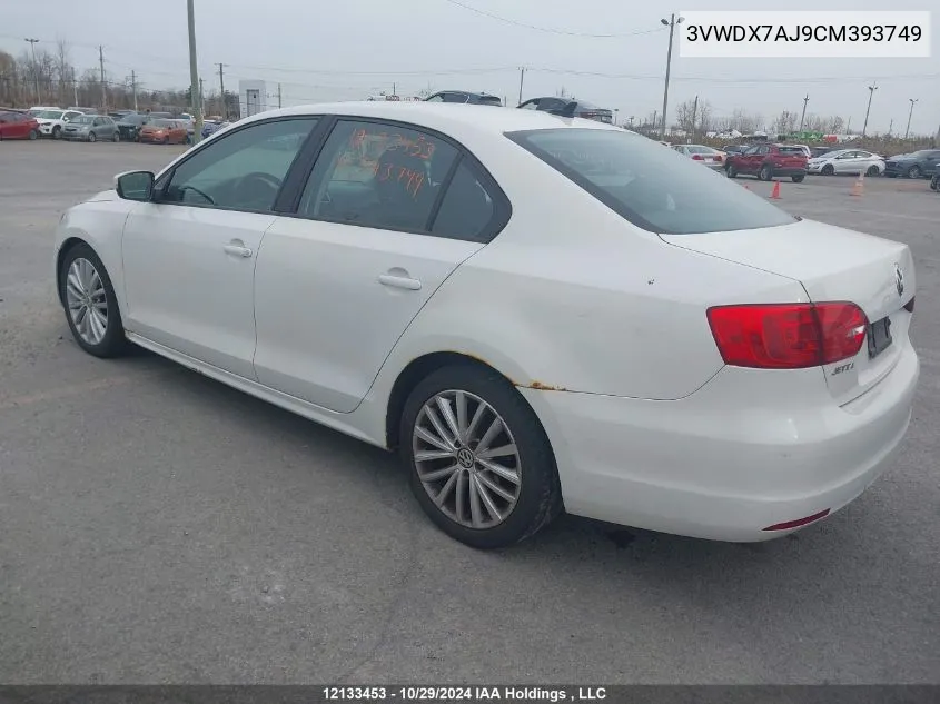 2012 Volkswagen Jetta Se VIN: 3VWDX7AJ9CM393749 Lot: 12133453