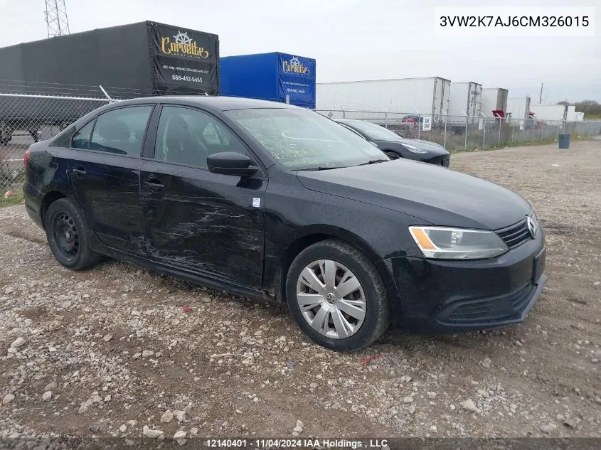 2012 Volkswagen Jetta Sedan VIN: 3VW2K7AJ6CM326015 Lot: 12140401